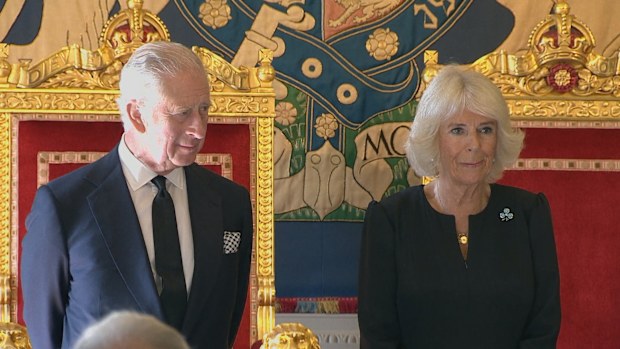King Charles III and Camilla, the Queen Consort, at Hillsborough Castle.