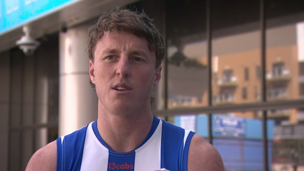 Nick Larkey speaks to Nine at the AFL Captain's Day.