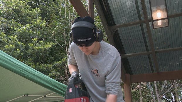 Tim Norrington, 23, is considered a "mature aged" carpentry apprentice after making the switch from being a musician and retail worker.