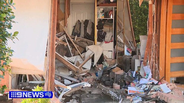 A family had a lucky escape after an allegedly stolen Porsche four-wheel-drive ploughed through a wall and stopped in their 11-year-old's bedroom.