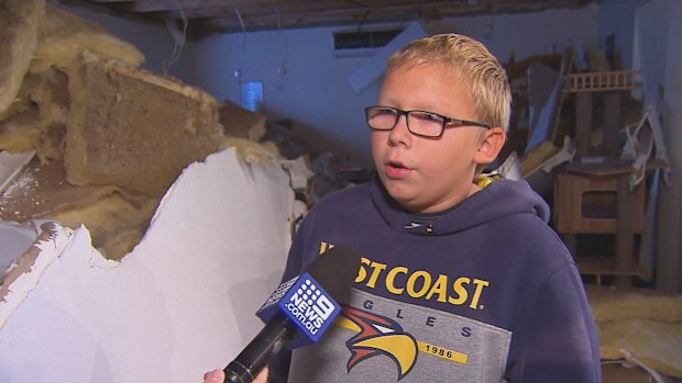 Thirteen-year-old Dominic Vaughn and his dad were watching TV at 9pm on Tuesday when they heard the roof crack at their Joondalup home.