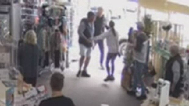 CCTV footage shows the moment a man allegedly attacked customers in the store, before he was arrested by police.