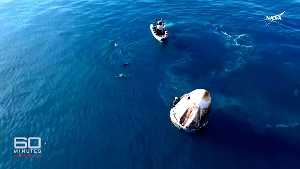 Butch and Suni's return to Earth was heralded by a playful pod of dolphins.