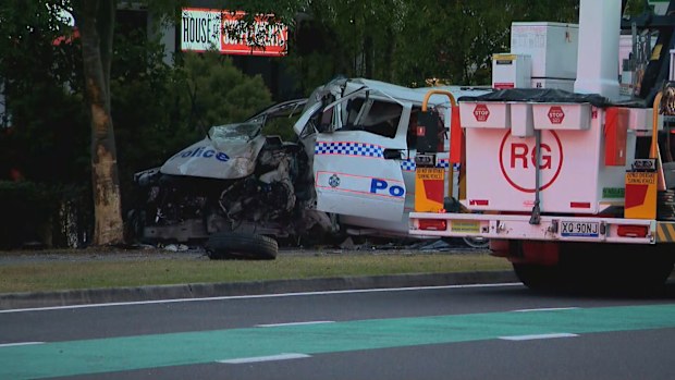 A man allegedly stole and crashed a police van in Brisbane's north.
