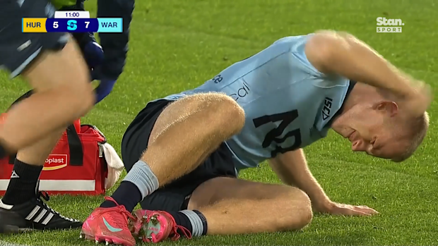 Max Jorgensen in agony after his injury.