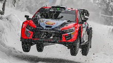 Esapekka Lappi of Finland and Janne Ferm of Finland compete with their Hyundai i20 N Rally1 Hybrid in Rally Sweden. Umea, Sweden.