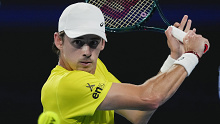 Australia's Alex de Minaur plays a backhand return to Germany's Alexander Zverev during their semi-final match at the United Cup.