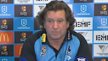 Des Hasler in his press conference. 