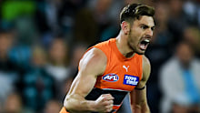 Stephen Coniglio of the Giants celebrates a goal.