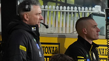 Dustin Martin was seen on the bench after being subbed out, next to coach Adem Yze
