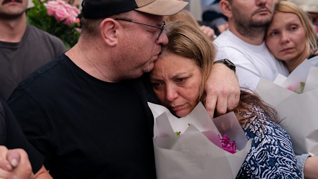 Matilda's mum and dad at Bondi Pavilion vigil