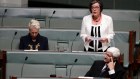 Crossbench MPs Kerryn Phelps, Cathy McGowan and Bob Katter during the presentation and second reading of the National Integrity Commission Bill on Monday.