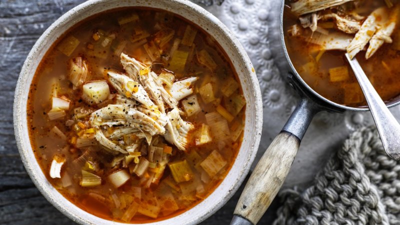 Adam Liaw's whole chicken and vegetable soup, and brown bread and apple ...