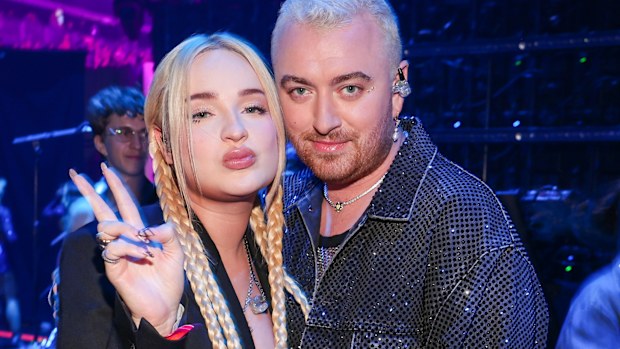 Kim Petras and Sam Smith backstage in Las Vegas, Nevada