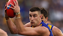 Elliot Yeo of the West Coast Eagles looks for support in traffic.