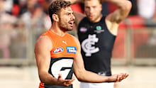 Stephen Coniglio appeals to the umpire.