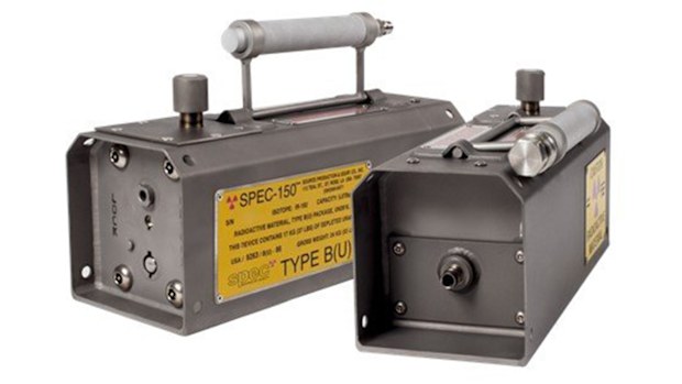 This Texas radiographic camera's radioactive material is sealed inside a capsule, which is in turn sealed inside the camera with protective shielding and other safety features.