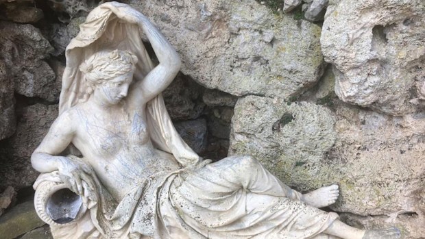A statue more than 200 years old of the water nymph Sabrina has been vandalised with blue crayon.