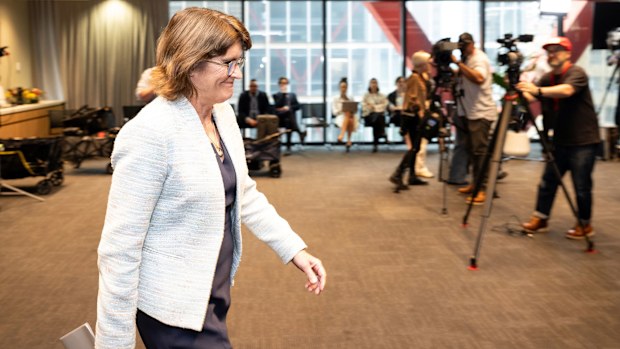 Governor of the Reserve Bank of Australia Michele Bullock at a press conference.