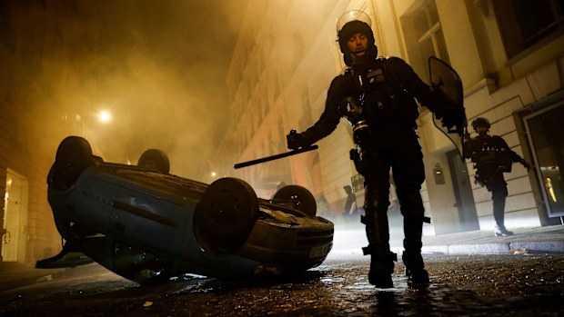 Riot police officers in Paris, France. 