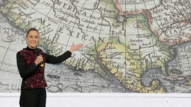 Mexico's President Claudia Sheinbaum speaks during her daily conference at the National Palace in Mexico City on January 8.