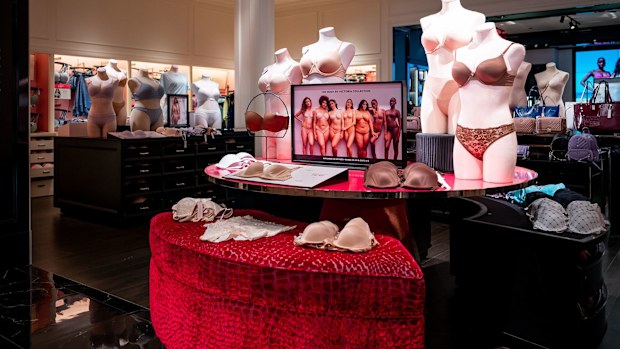 Victoria's Secret apparel is displayed for sale at a Victoria's Secret department store in June 2023 in Austin, Texas. Shares of Victoria's Secret fell Wednesday after the lingerie company took down its US website.