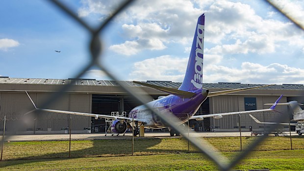 A Bonza aeroplane at Tullamarine Airport in Melbourne.