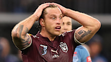 Cameron Munster of the Maroons reacts during game two of the Men's State of Origin series between Queensland Maroons and New South Wales Blues at Optus Stadium on June 18, 2025 in Perth, Australia. (Photo by Paul Kane/Getty Images)