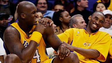 2003: Bryant and O'Neal were often portrayed as rivals, and they bickered often. Clearly, however, they had moments that both enjoyed.