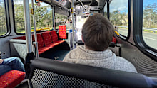 PORT MACQUARIE, NSW - MAY 30 2025:Australian passengers commute by public bus transport in NSW Australia.In the first quarter of 2023 35.9 percent Australians used bus services
