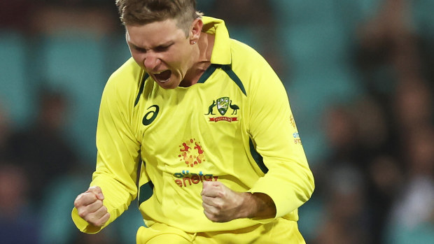 SYDNEY, AUSTRALIA - NOVEMBER 19:  Adam Zampa of Australia celebrates taking the wicket of Sam Billings of England during Game 2 of the One Day International series between Australia and England at Sydney Cricket Ground on November 19, 2022 in Sydney, Australia. (Photo by Matt King - CA/Cricket Australia via Getty Images)