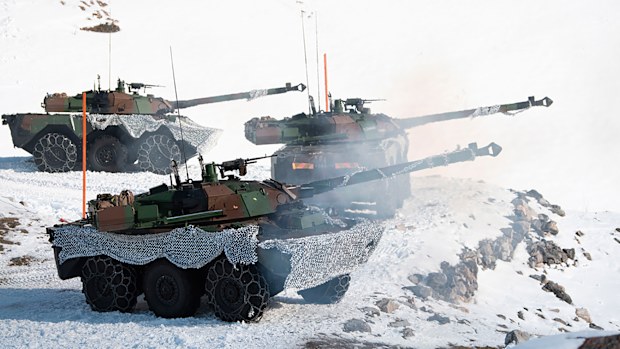 This undated photo provided Thursday Jan.5, 2023 by the French Army shows AMX-10 RC tanks. France said Wednesday Jan.4, 2023 it will send French-made AMX-10 RC light tanks to Ukraine, the first tanks from a Western European country, following an afternoon phone call between French President Emmanuel Macron and Ukrainian President Volodymyr Zelenskyy. (Jeremy Bessat/Armee de Terre via AP)