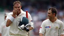 Australia's Justin Langer (R) and Matthew Hayden share a joke during the second day of the fifth npower Test match against England at the Brit Oval, London, Friday September 9, 2005. PRESS ASSOCIATION Photo. Photo credit should read: Chris Young/PA.   (Photo by Chris Young - PA Images/PA Images via Getty Images)
