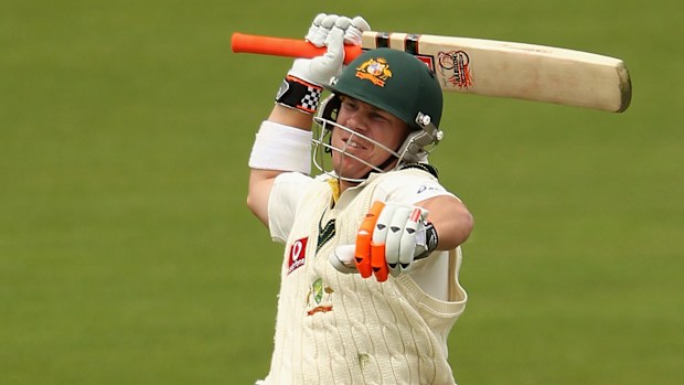 David Warner celebrates his maiden Test century in 2011.