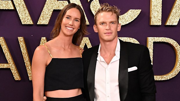 Emma McKeon and Cody Simpson at the 2025 AACTA Awards on February 7, 2025 in Gold Coast, Australia.