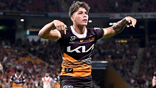 Reece Walsh celebrates at Suncorp Stadium.