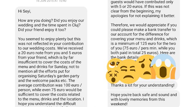 'Debt collector' bride demands money from guests the morning after the wedding