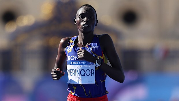 Delvine Relin Meringor completing the Paris 2024 Olympic Games marathon.