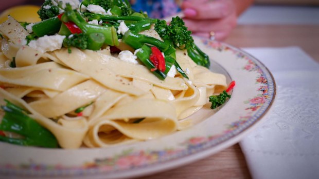 Ready in fifteen minutes, a zingy, fresh pasta