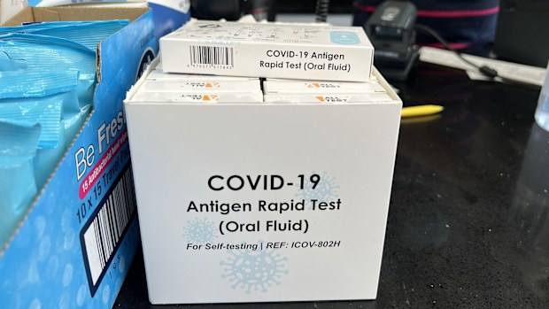 Rapid tests being sold at a service station in Sydney's Edgecliff for $30 each.