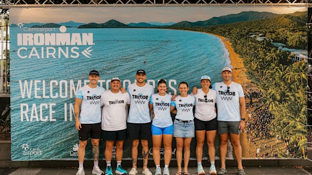 Olive Snell, centre, with her fellow IRONMOB team members ahead of IRONMAN Cairns.