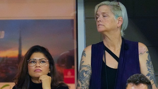Zendaya's mother Claire Stoermer with her daughter at a US Open tennis match in 2022.