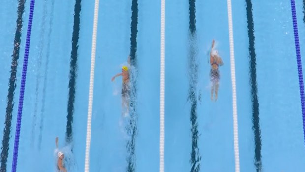 Ariarne Titmus trails Katie Ledecky in the 800m freestyle heats.