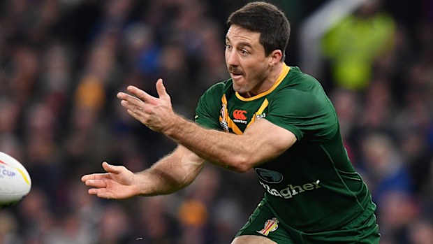 MANCHESTER, ENGLAND - NOVEMBER 19: Australia's Ben Hunt during the Rugby League World Cup Final match between Australia and Samoa at Old Trafford on November 19, 2022 in Manchester, England. (Photo by Dave Howarth - CameraSport via Getty Images)