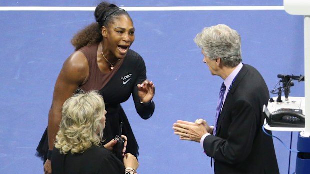 Serena Williams argues the point during her famous US Open final meltdown.
