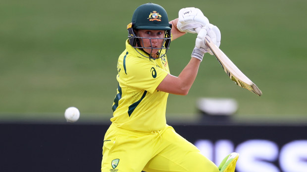 Alyssa Healy of Australia plays a shot during the match between Australia and Pakistan at Bay Oval.