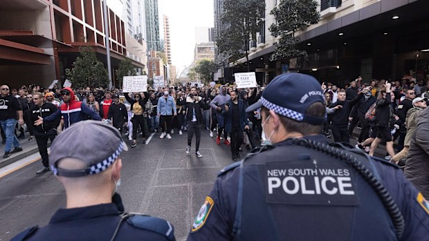 Anti-lockdown protest  on 24 July, 2021. Photo: Brook Mitchell
