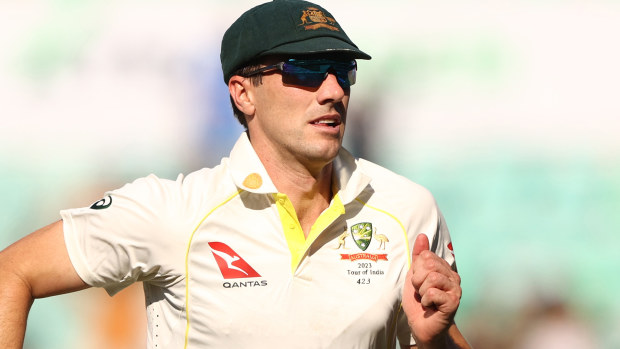 NAGPUR, INDIA - FEBRUARY 09: Pat Cummins of Australia chases a ball to the boundary during day one of the First Test match in the series between India and Australia at Vidarbha Cricket Association Ground on February 09, 2023 in Nagpur, India. (Photo by Robert Cianflone/Getty Images)