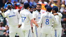 BRISBANE, AUSTRALIA - DECEMBER 18: Akash Deep of India celebrates the wicket of Nathan McSweeney of Australia during day five of the Third Test match in the series between Australia and India at The Gabba on December 18, 2024 in Brisbane, Australia. (Photo by Matt Roberts - CA/Cricket Australia via Getty Images)