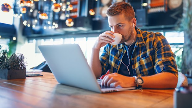 Working at a cafe stock picture